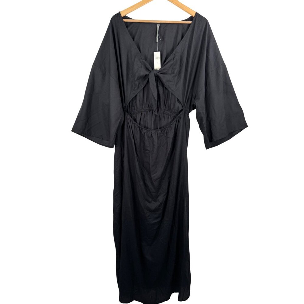 Anthropologie kimono‎ sleeve cut out cover up dress black beach sz L